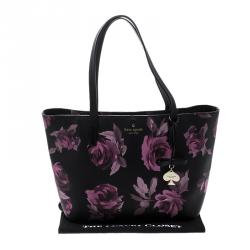 Pre Owned Kate Spade Black Floral Print Coated Canvas Hawthorne Lane Ryan Tote