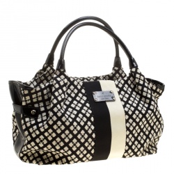 Pre Owned Kate Spade Black/White Canvas and Leather Stevie Satchel