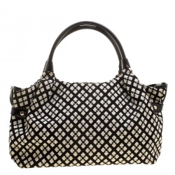 Pre Owned Kate Spade Black/White Canvas and Leather Stevie Satchel