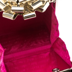 Pre Owned Kate Spade Black/Gold Leather Steal The Spotlight Square Gift Box Clutch