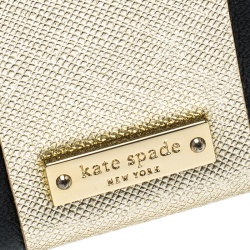 Pre Owned Kate Spade Black/Gold Leather Steal The Spotlight Square Gift Box Clutch