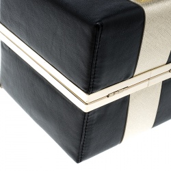 Pre Owned Kate Spade Black/Gold Leather Steal The Spotlight Square Gift Box Clutch