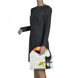 Pre Owned Kate Spade White Patent Leather Toucan Bird Clutch