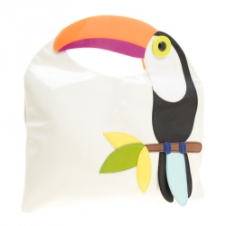 Pre Owned Kate Spade White Patent Leather Toucan Bird Clutch