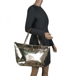 Pre Owned Kate Spade Gold Mirrored Embossed Thermoplastic Tote