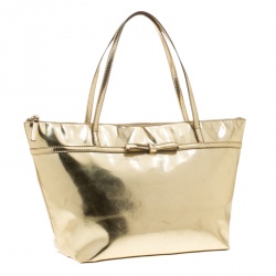 Pre Owned Kate Spade Gold Mirrored Embossed Thermoplastic Tote