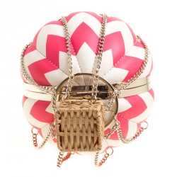Pre Owned Kate Spade White/Fuchsia Leather Flights of Fancy Balloon Clutch