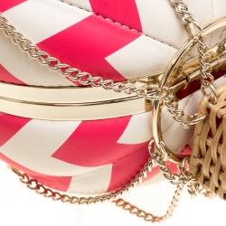 Pre Owned Kate Spade White/Fuchsia Leather Flights of Fancy Balloon Clutch