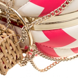 Pre Owned Kate Spade White/Fuchsia Leather Flights of Fancy Balloon Clutch