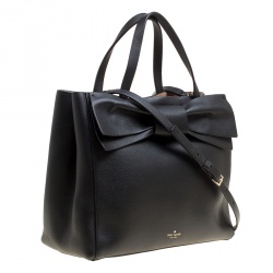 Pre Owned Kate Spade Black Leather Bow Top Handle Bag