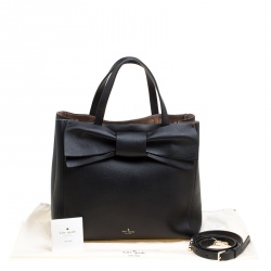 Pre Owned Kate Spade Black Leather Bow Top Handle Bag