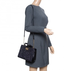 Pre Owned Kate Spade Black Glitter Sunset Lane Mini Kirin Top Handle Bag