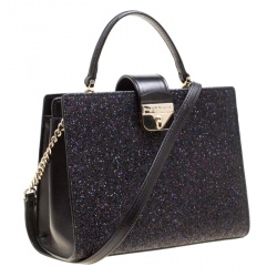 Pre Owned Kate Spade Black Glitter Sunset Lane Mini Kirin Top Handle Bag