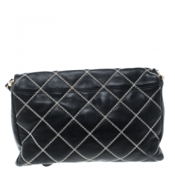 Pre Owned Kate Spade Black Leather W Contrast Stitch Shoulder Bag