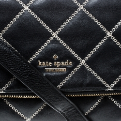 Pre Owned Kate Spade Black Leather W Contrast Stitch Shoulder Bag