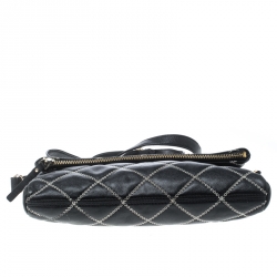 Pre Owned Kate Spade Black Leather W Contrast Stitch Shoulder Bag