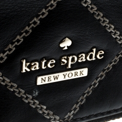 Pre Owned Kate Spade Black Leather W Contrast Stitch Shoulder Bag