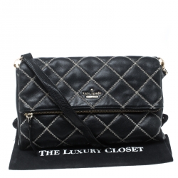 Pre Owned Kate Spade Black Leather W Contrast Stitch Shoulder Bag