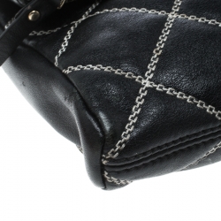 Pre Owned Kate Spade Black Leather W Contrast Stitch Shoulder Bag