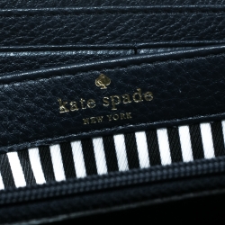 Pre Owned Kate Spade Blue Leather Bow Zip Around Wallet