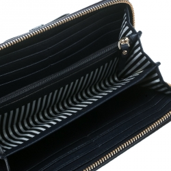 Pre Owned Kate Spade Blue Leather Bow Zip Around Wallet