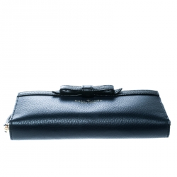 Pre Owned Kate Spade Blue Leather Bow Zip Around Wallet