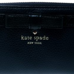Pre Owned Kate Spade Blue Leather Bow Zip Around Wallet