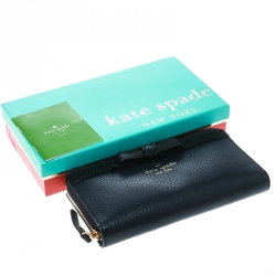 Pre Owned Kate Spade Blue Leather Bow Zip Around Wallet
