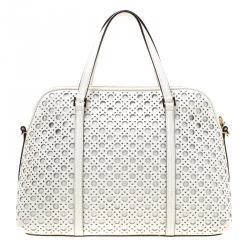 Pre Owned Kate Spade White Perforated Leather Newbury Lane Top Handle Bag