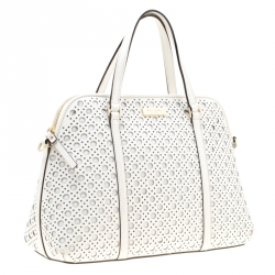 Pre Owned Kate Spade White Perforated Leather Newbury Lane Top Handle Bag