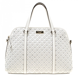 Pre Owned Kate Spade White Perforated Leather Newbury Lane Top Handle Bag