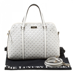 Pre Owned Kate Spade White Perforated Leather Newbury Lane Top Handle Bag