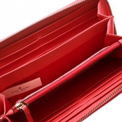 Pre Owned Kate Spade Pink Perforated Leather Newburry Lane Caning Zip Around Wallet