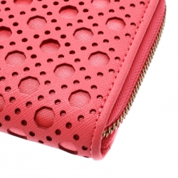 Pre Owned Kate Spade Pink Perforated Leather Newburry Lane Caning Zip Around Wallet