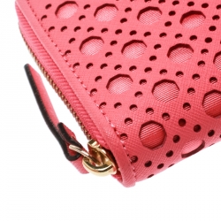 Pre Owned Kate Spade Pink Perforated Leather Newburry Lane Caning Zip Around Wallet