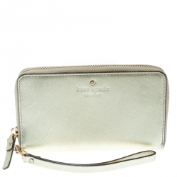 Pre Owned  Kate Spade Gold Leather Cedar Street Zip Around Wallet