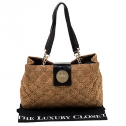 Pre Owned Kate Spade Light Brown Glitter Quilted Fabric and Leather Astor Court Elena Tote