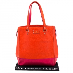 Pre Owned Kate Spade Orange/Pink Leather Side Zip Tote