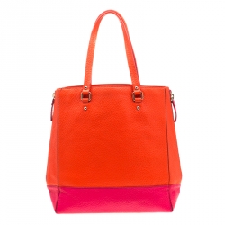 Pre Owned Kate Spade Orange/Pink Leather Side Zip Tote