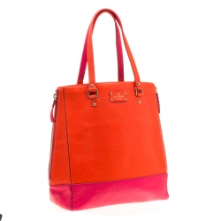 Pre Owned Kate Spade Orange/Pink Leather Side Zip Tote
