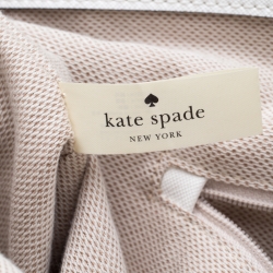 Pre Owned Kate Spade White/Brown Striped Straw Clet Street Blair Tote