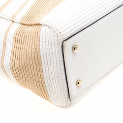 Pre Owned Kate Spade White/Brown Striped Straw Clet Street Blair Tote