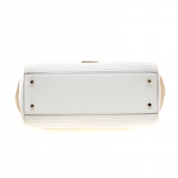 Pre Owned Kate Spade White/Brown Striped Straw Clet Street Blair Tote