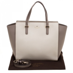 Pre Owned Kate Spade Grey/Off White Leather Cedar Street Hayden Tote