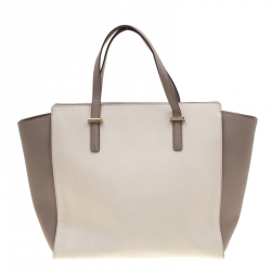 Pre Owned Kate Spade Grey/Off White Leather Cedar Street Hayden Tote
