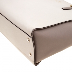 Pre Owned Kate Spade Grey/Off White Leather Cedar Street Hayden Tote