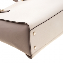 Pre Owned Kate Spade Grey/Off White Leather Cedar Street Hayden Tote