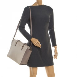 Pre Owned Kate Spade Grey/Off White Leather Cedar Street Hayden Tote