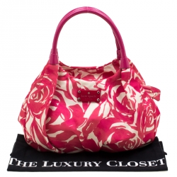 Pre Owned Kate Spade Pink/White Printed Nylon Stevie Shoulder Bag