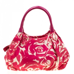 Pre Owned Kate Spade Pink/White Printed Nylon Stevie Shoulder Bag